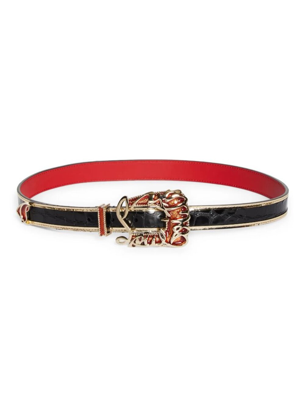 Christian Louboutin GIDDY Signature Logo Croc Leather Western Buckle Belt $750